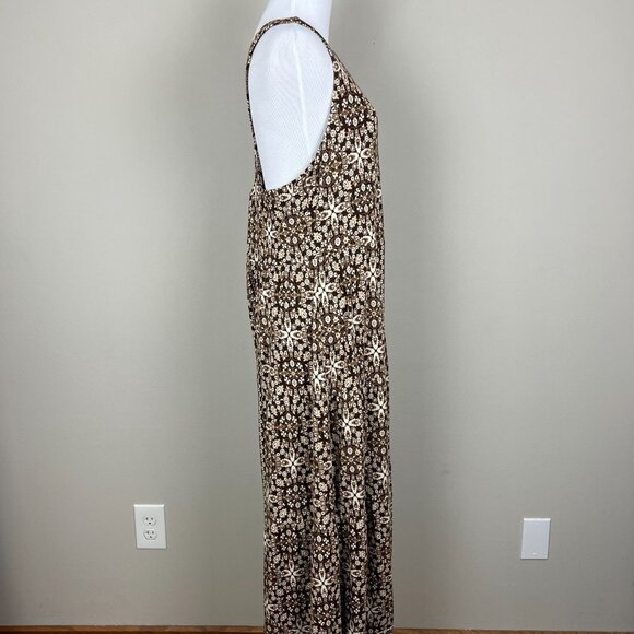 J Jill Maxi Dress Medium Brown Beige Sleeveless Floral Stretch Racerback Boho‎ M - Picture 6 of 14